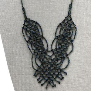 Petrol Purple Iridescent Beaded Bib Collar Necklace Costume Jewelry Statement